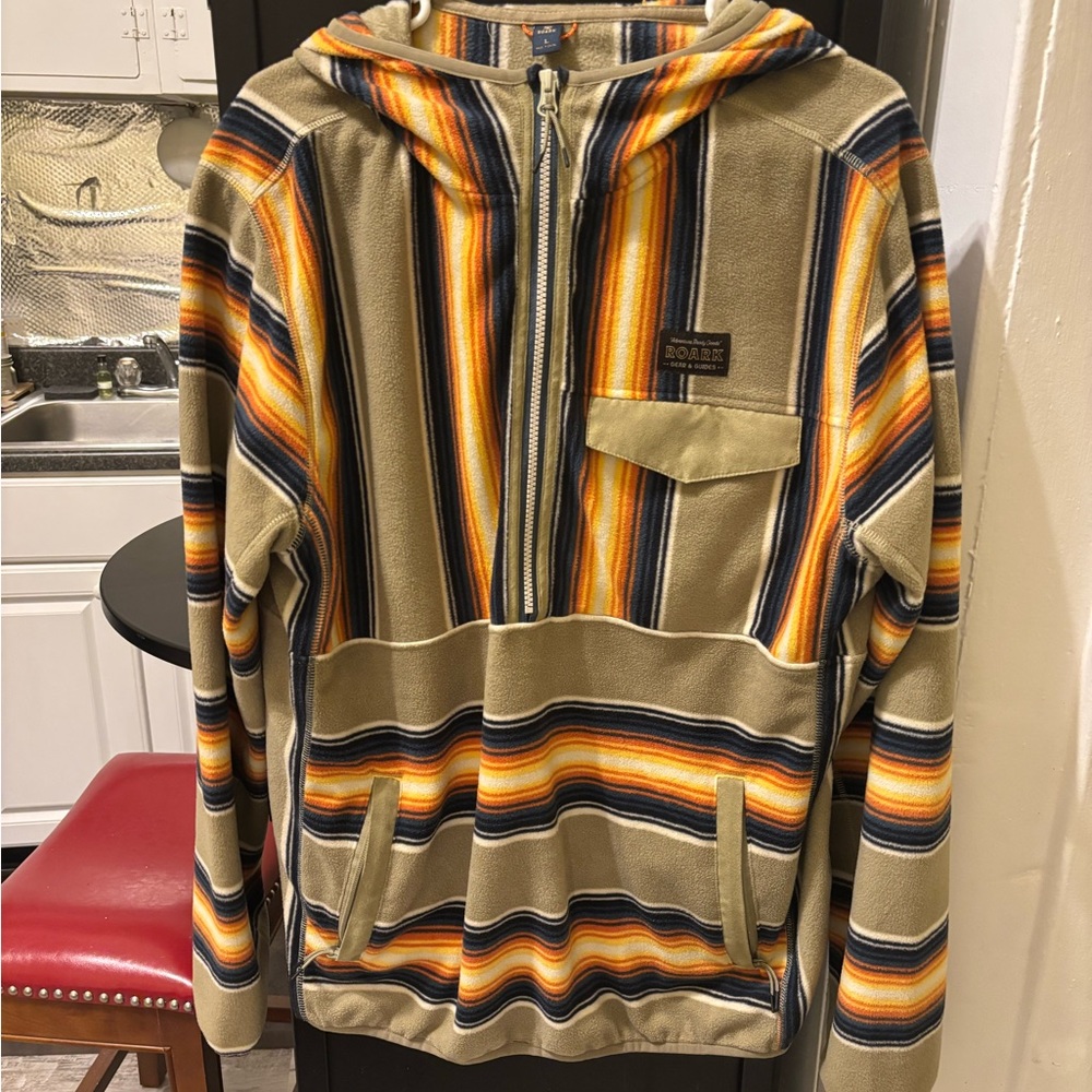 Roark Men's Zip Up Sweater - Olive, Orange, Navy Stripes
